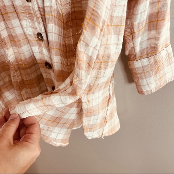 Free People Size Small All About the Feels Plaid Baby Doll Button Boho Top C16 - Picture 5 of 8